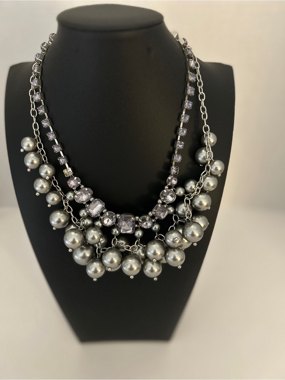 Statement Silver-Tone Pearl & Crystal Bib Necklace - Women's Jewelry